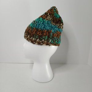 Handmade Unisex Crochet Knitted Beanie Hat Brown/Green 9"Rx8"D